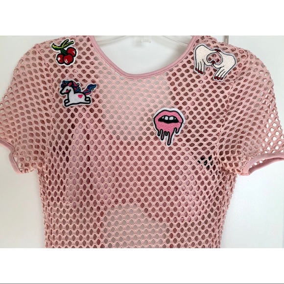 Pink Mesh Mini Dress with Patches - Picture 10 of 10